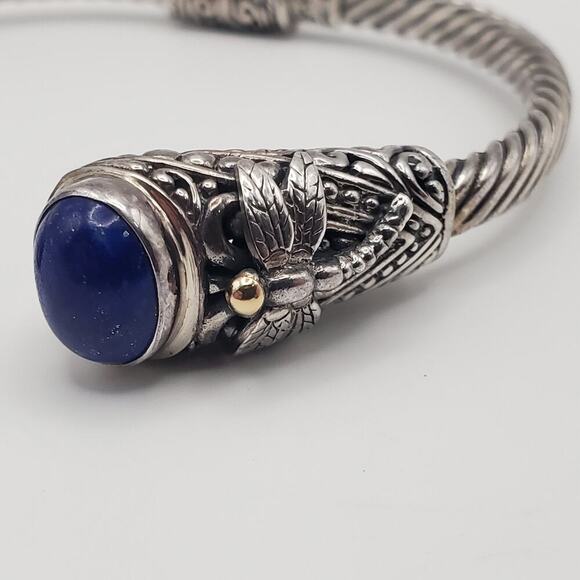 Lapis Bali-Style Dragonfly Cuff Bracelet in Sterling Silver and 18kt Yellow Gold - Picture 2 of 13